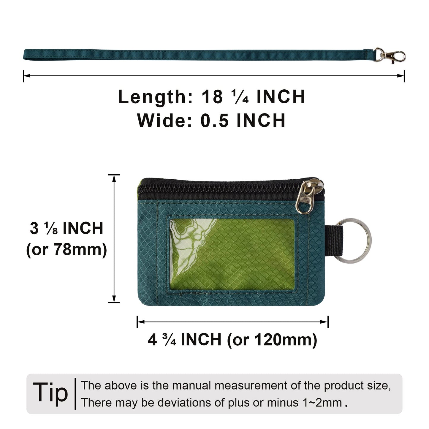 CHENSPRX Minimalist RFID Blocking Small Wallet with ID Window,WaterResistant Zip Id Case Wallet with Lanyard Keychain for Cards,Cash,Travel,Women,Men (GreenOnion+DarkGreen)