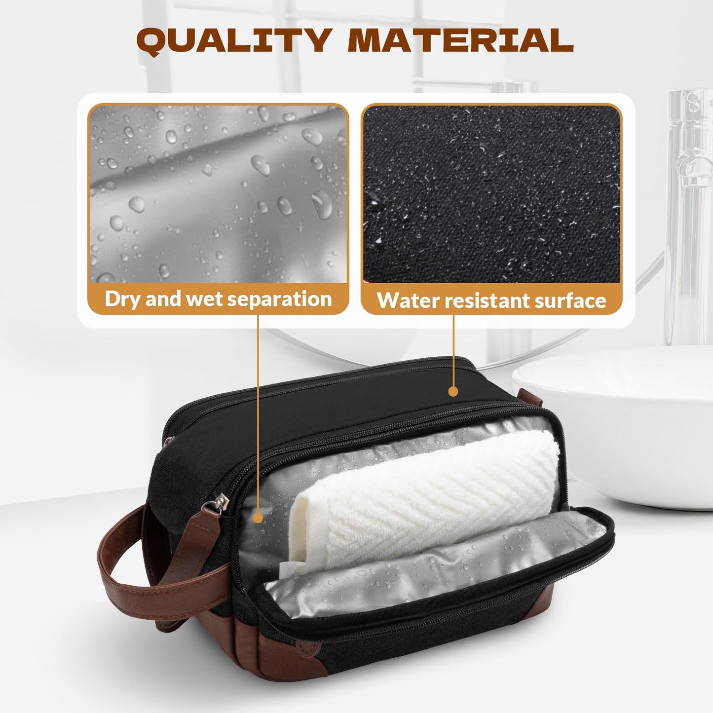 Celvetch Travel Toiletry Bag for Men - Canvas Toiletries Bag with Multiple Pockets Large Hanging Dopp Kit Travel Bag for Toiletries Essentials Accessories - Black