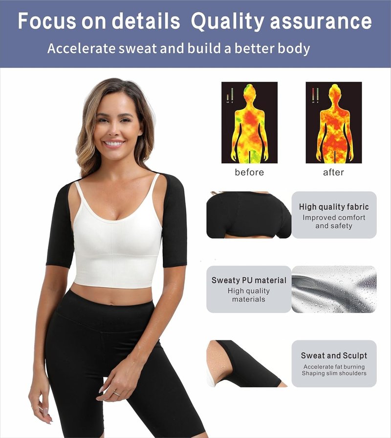 Women's Sauna Arm Slimming Sleeves - Sweat Compression Shaper Bands for Posture Support | Daily Workout Gear
