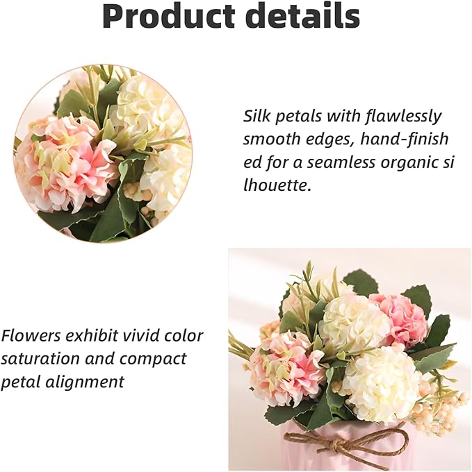 2 PCS Mini Hygrangea Artificial Flowers in Vase, Small Centerpiece Table Decorations - Fake Plant in Vase, Faux Hydrangea Flower Decor for Home, Wedding, Office and Party