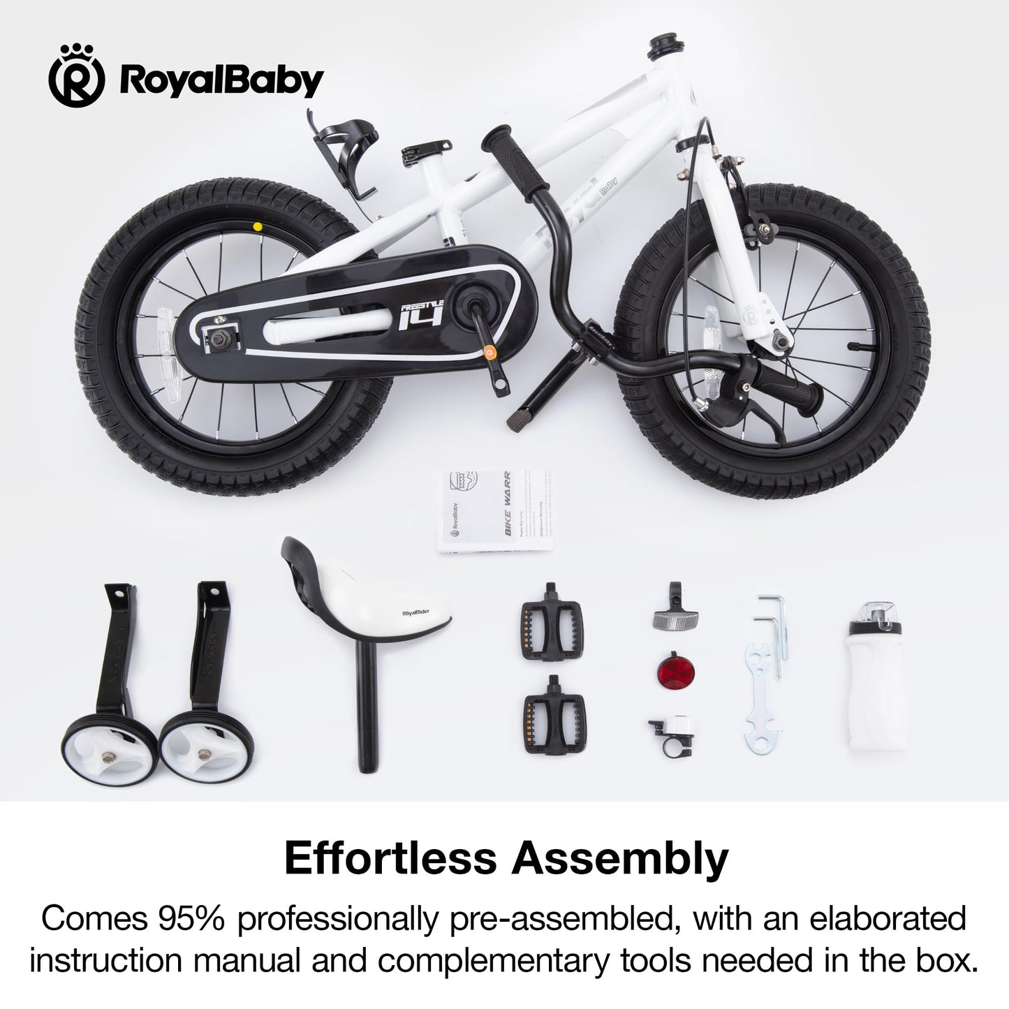 RoyalBaby Freestyle Kids Bike Boys Girls 16 Inch BMX Childrens Bicycle with Training Wheels & Kickstand for Ages 4-7 years, White