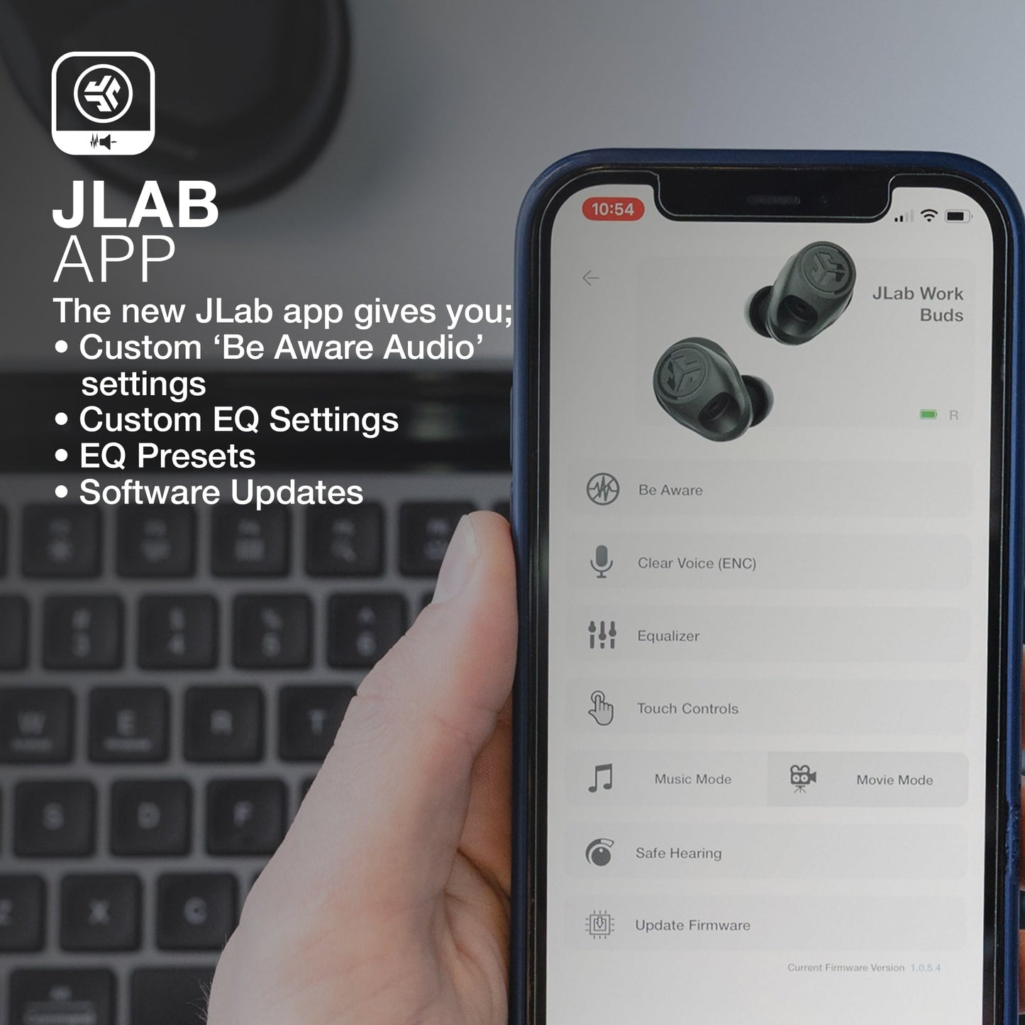 JLab Work Buds in-Ear True Wireless Headset with Detachable Noise-Canceling Boom Mic, Black, Long 55+ Total Hours Playtime, Bluetooth Multipoint, USB-C Charging Dock