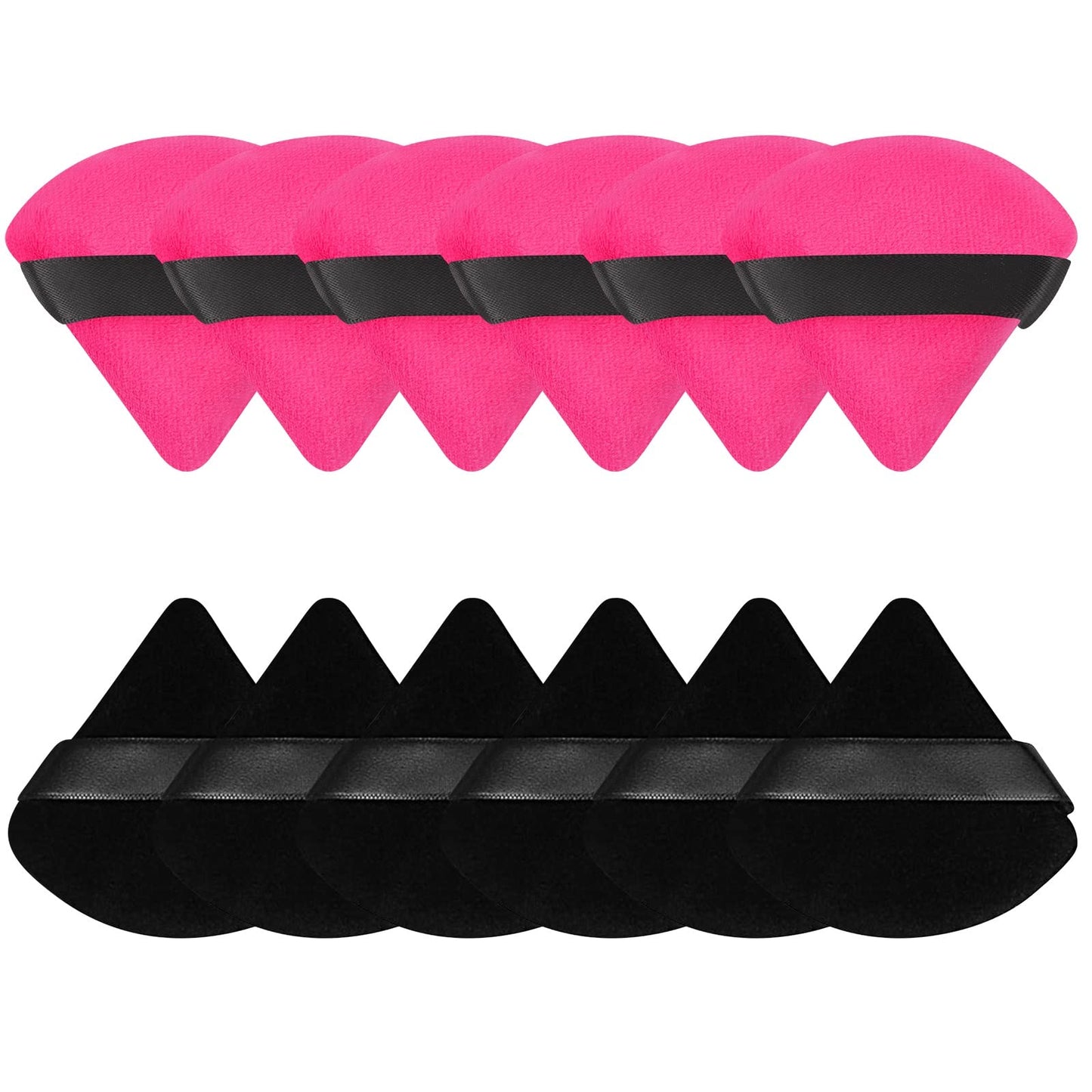 Pimoys 12 Pieces Powder Puff Face Triangle Makeup Sponge for Loose Powder Setting Powder Velour Foundation Blender Sponge Beauty Makeup Tool, Black