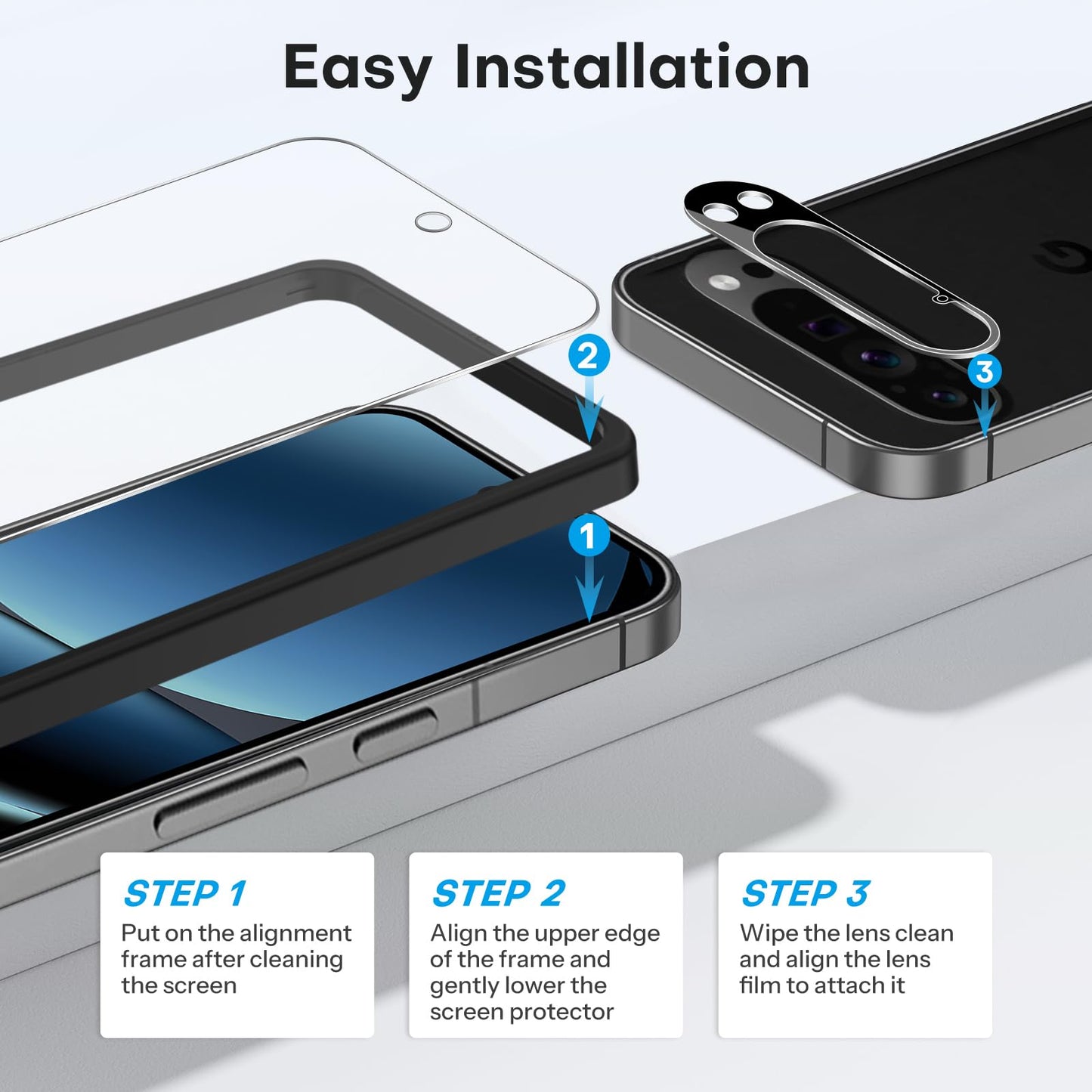 OMOTON 3+2 Pack for Google Pixel 9 Pro XL Screen Protector 6.8 Inch, 3 Tempered Glass Film & 2 Camera Lens Protector, Bubble-free, HD Clear, Not for 9 Pro/ 9