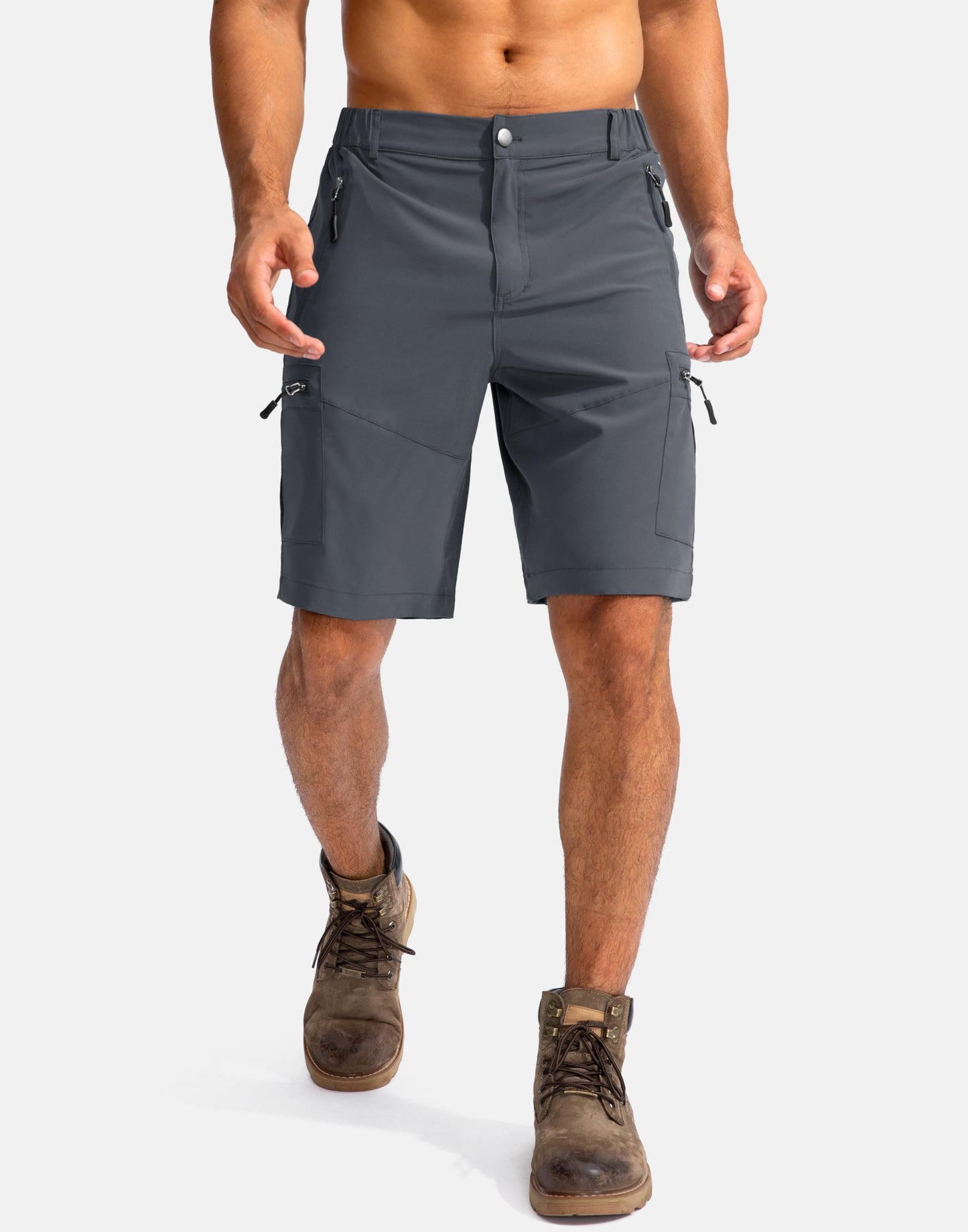 Pudolla Men's Hiking Cargo Shorts 9" Lightweight Outdoor Work Shorts for Men Travel Golf Camping Casual with 5 Zipper Pockets(Deep Grey XX-Large)