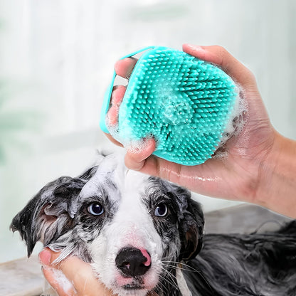 Bath Brush Scrubber Soft Silicone Pet Shower Grooming Shampoo Massage Dispenser For Short Long Haired Dogs And Cats (Blue+Pink)