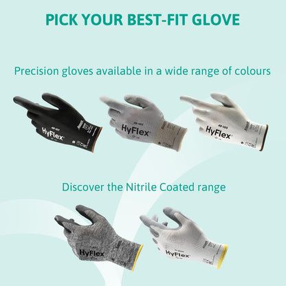 Ansell HyFlex 11-800 Professional Work Gloves, Abrasion Resistant Nitrile Coating with Firm Grip, Multipurpose Protection Gloves, Mechanical and Industrial Safety, White, Size M (12 Pairs)