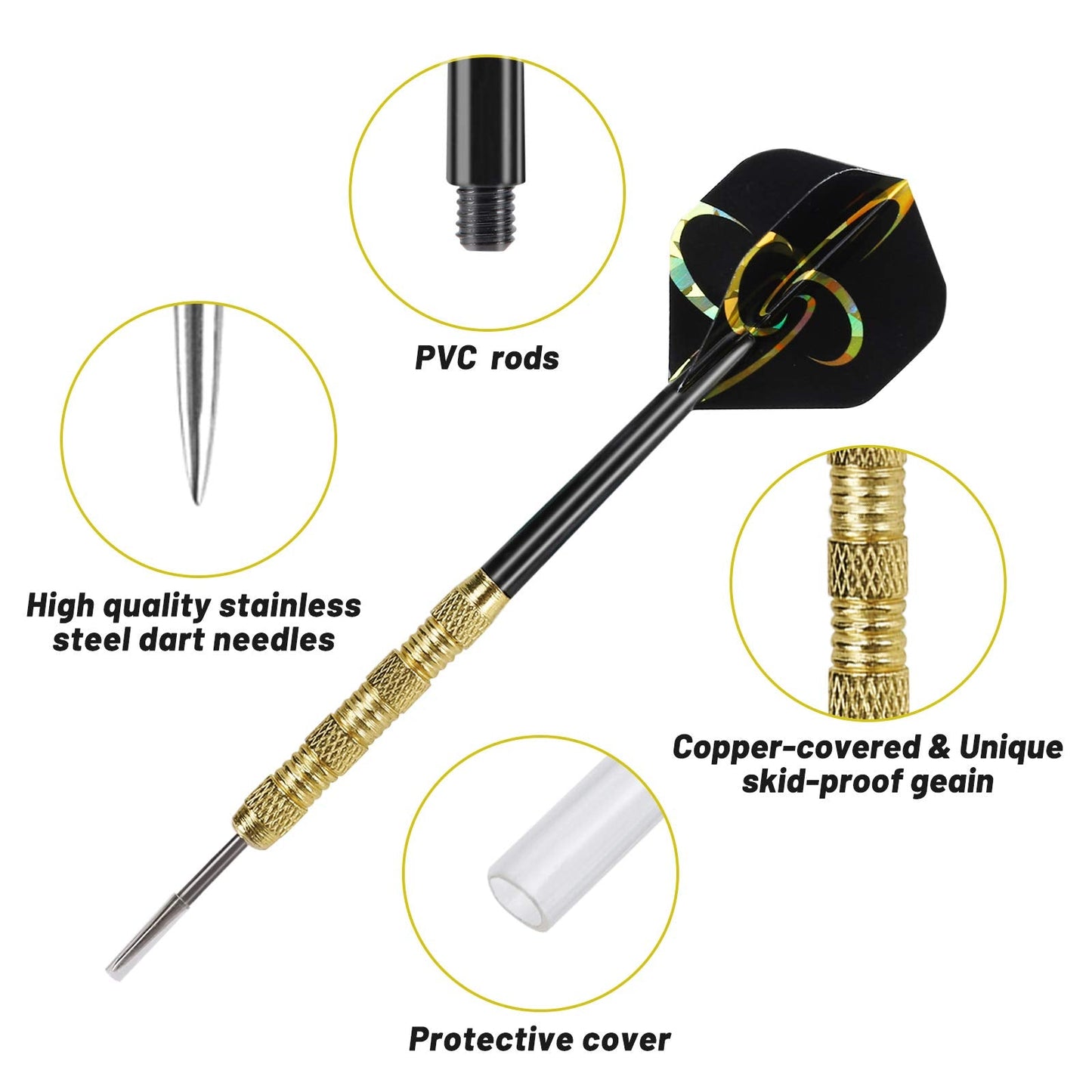 Accmor Metal Tip Darts, Steel Tip Darts, 14 Grams Professional Metal Darts, Darts Metal Tip Set, Metal Darts for Dartboard, 24 pcs ﻿