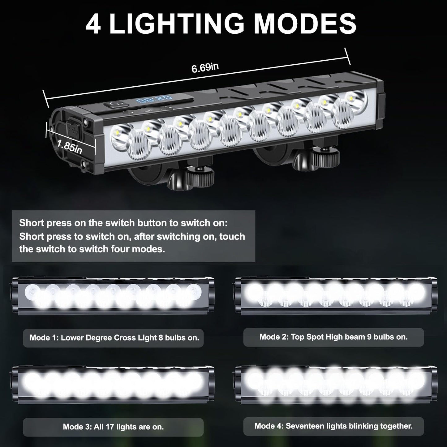 Bike Light for Night Riding, 4800 Lumen Bike Lights with High Beam and Low Beam for Mountain Road, USB Rechargeable Bicycle Headlight, Waterproof Bicycle Headlight with 4 Modes for Commuters Adults