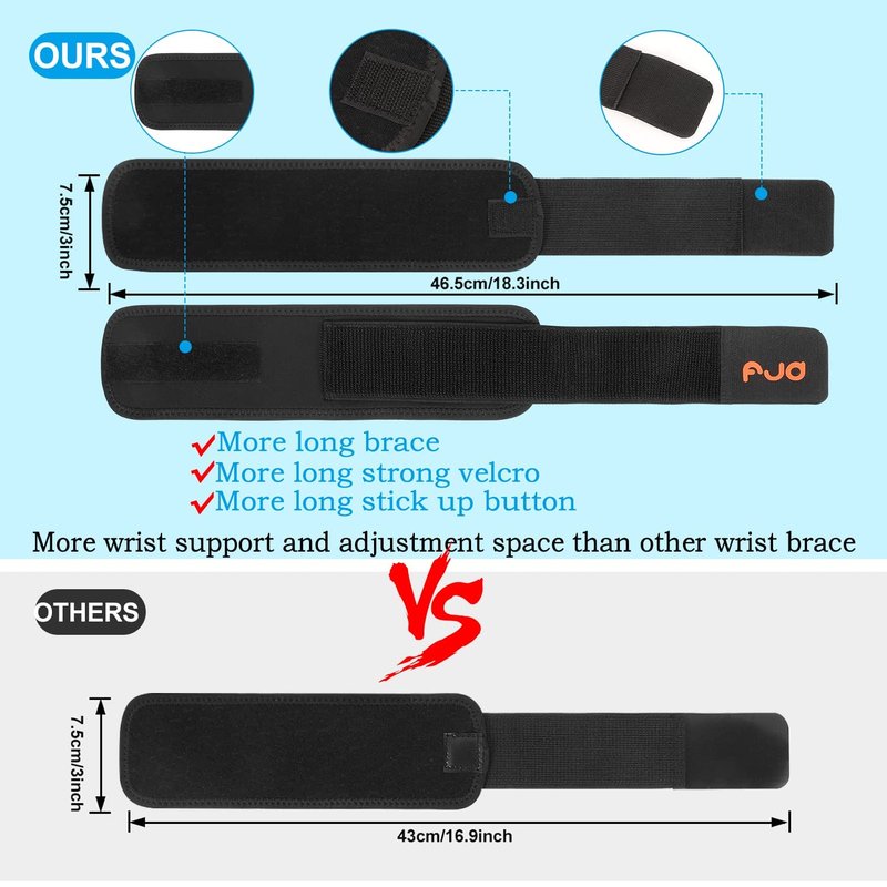 Wrist Brace Carpal Tunnel 2 Pack - Upgraded 18.3" Extra Long Wrist Support & Wrist Splint for Men & Women, Breathable Wrist Brace for Carpal Tunnel, Anti-Chafe Sport Wrist Wraps & Hand Brace for Arthritis Pain and Support, Weightlifting