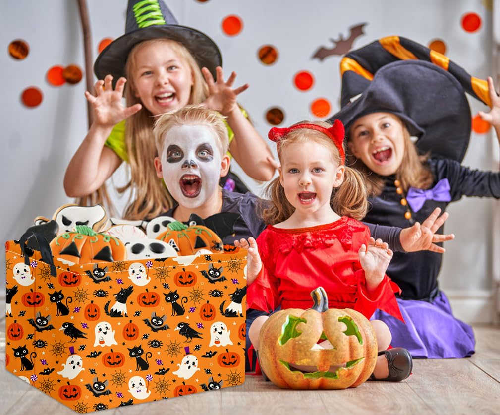 TIBAOLOVER Rectangular Halloween Basket for Kids Cute Pumpkin Basket Storage Bin Organizer Box Room Decor for Halloween Parties(Yellow Halloween Basket)