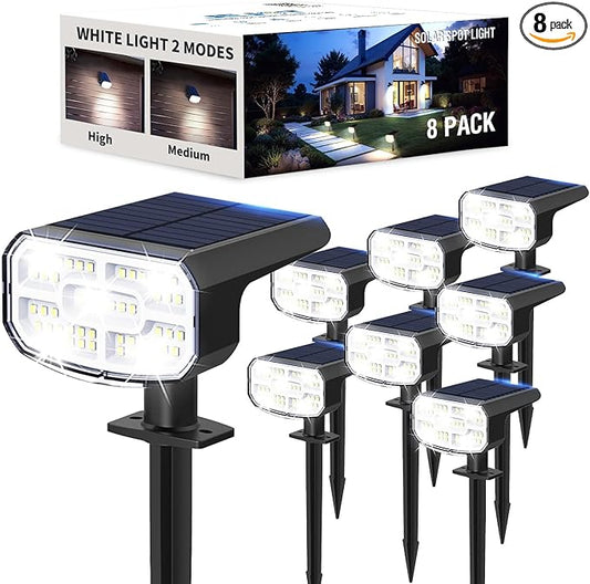 Solar Lights Outdoor Waterproof IP65, Super Bright LED, 6500K 2 Lighting Modes, Solar Powered Yard Garden Solar Spot Lights for Outside Landscape Auto On/Off -6500K,8 Pack