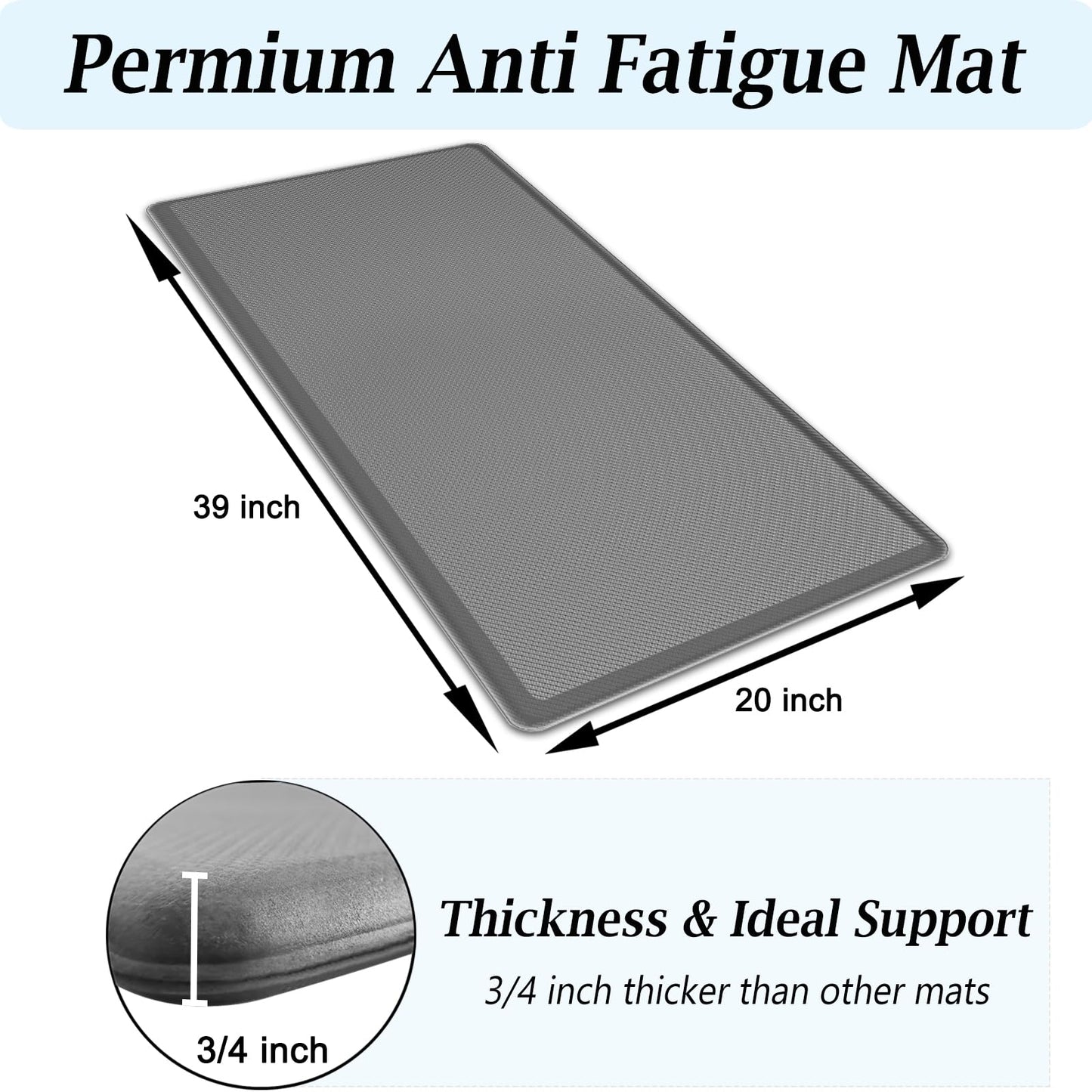 Artnice Kitchen Floor Mats Cushioned Anti Fatigue Mat, Waterproof Non-Slip Standing Desk Mat, 0.75" Heavy Duty Comfort Kitchen Rugs for Home, Work Station, Office(20" x 39", Grey)
