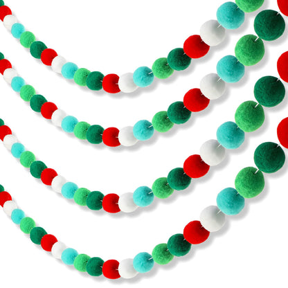 2 Pieces Christmas Felt Ball Garland Pom Pom Garlands Ball Banner for Christmas Party Festivals Decoration (Red, Dark Green, Light Green, White)
