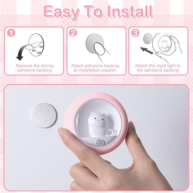 Attivolife Cat Motion Sensor Night Light, Magnetic Rechargeable Locker Wall Lamp with Dimmable, Portable Warm White LED Bedroom Light, Cute Decor for Girl Bathroom Hallway Stair Kitchen Wardrobe
