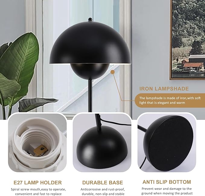 SUNLLOK Black LED Floor Lamp for Living Room, Industrial Metal Dome Lampshade Standing Floor Table Lamp with Foot Switch, Modern Reading Floor Light Fixture for Kitchen Island, Bedroom, Restaurant