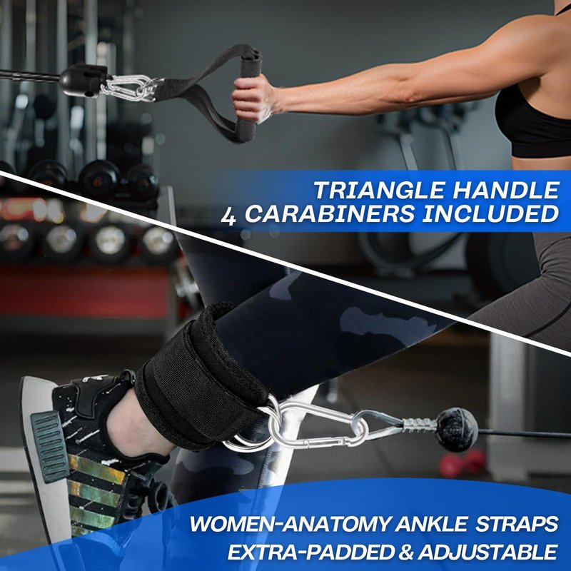 10-in-1 Cable Machine Attachments Set for Gym - Includes Tricep Rope, V-Bar, Straight Bar, D-Handle, Ankle/Wrist Straps, Storage Bag - Compatible with LAT Pulldown & Home Gym Cable Machines