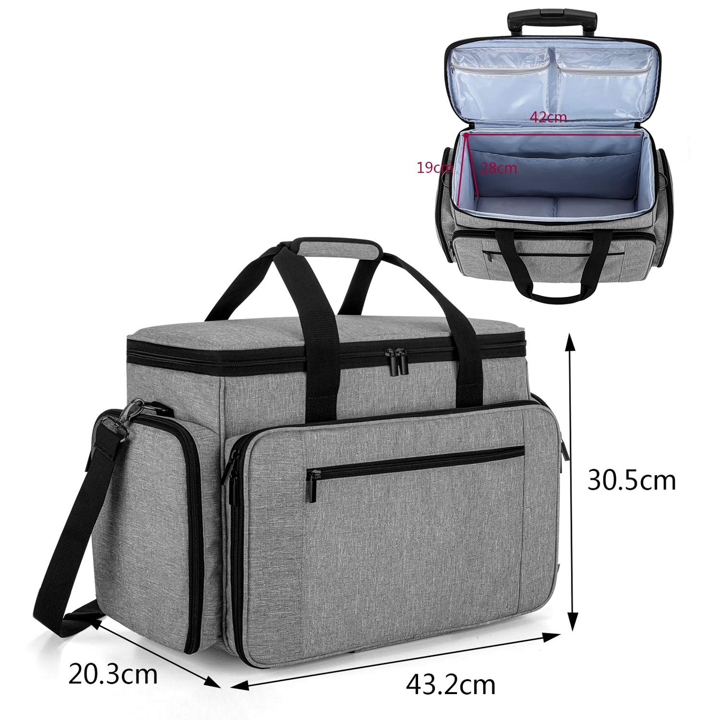 Luxja Sewing Machine Bag with Detachable Dolly, Rolling Sewing Machine Tote with Removable Bottom Pad (Fits for Most Standard Sewing Machines), Patented Design, Grey
