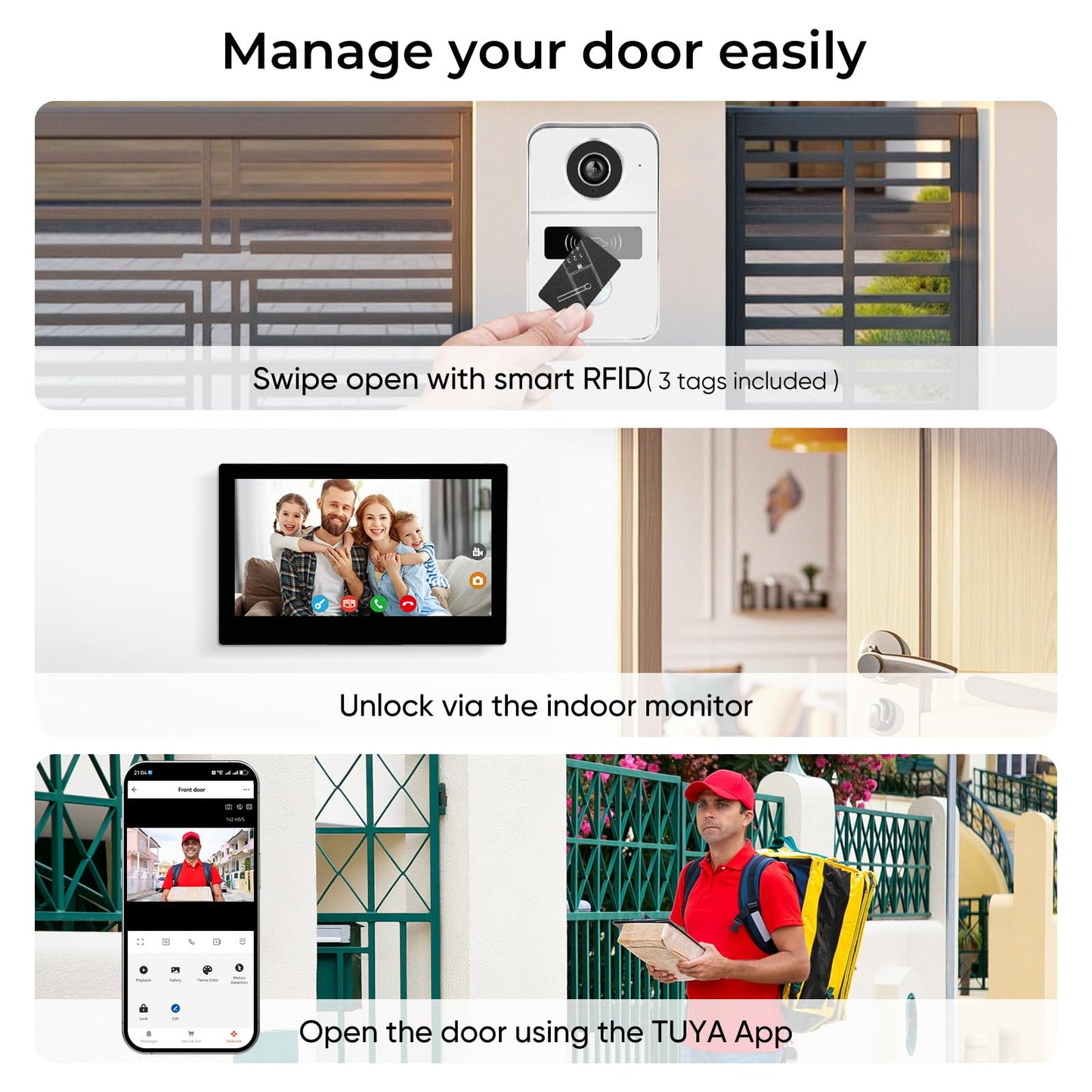 LUMOBELL 2-Wired Video Intercom System with 7 inch Touch Screen, Timbre con cámara & 140° Wide Angle, Video Recording, Tuya app Remote Control, Playback, Motion Detection, for Villa Apartment House