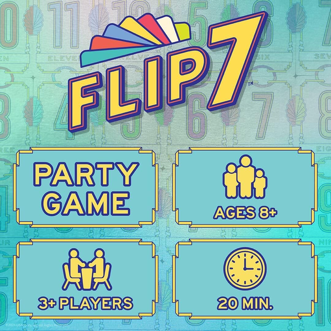 Flip 7, The Ultimate Blend of Press Your Luck and Strategy, Fast-Paced Addictive Card Game, Quick to Learn and Easy to Teach, Perfect for Game Nights, 3+ Players, Ages 8 & Up, 20 minutes Play Time