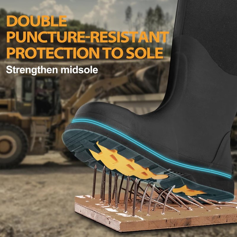 Puncture-Proof Rubber Work Boots - Steel Toe & Shank, Waterproof Insulated 6mm Neoprene | Sizes 6-14