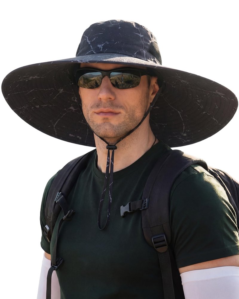 Mens Sun Hat Super Wide Brim Waterproof Breathable Bucket Hats for Men Fishing, Hiking, Camping Sun Hats for Men Black Ink