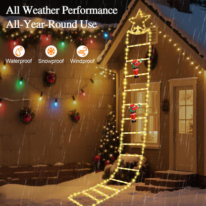 Lewondr Christmas Ladder Lights, 9.8ft Xmas Decorative Light with 2 Santa Ladder Climbing, 298 LED Lights, 8 Modes Remote Control, Outdoor Christmas Decor Indoor Window Wall Xmas Tree Decor,Warm White
