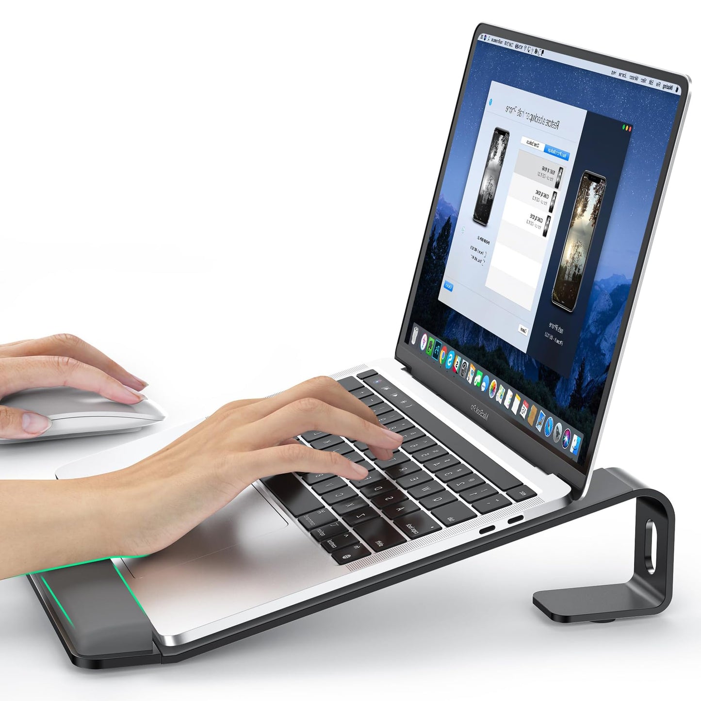 LOXP Laptop Stand for Desk, Metal Laptop Stand with Wrist Support, Ergonomic Detachable Laptop Riser, Aluminum Protable, Computer Stand for MacBook Air Pro, HP, Dell, XPS, HP (10-17") Laptops - Black