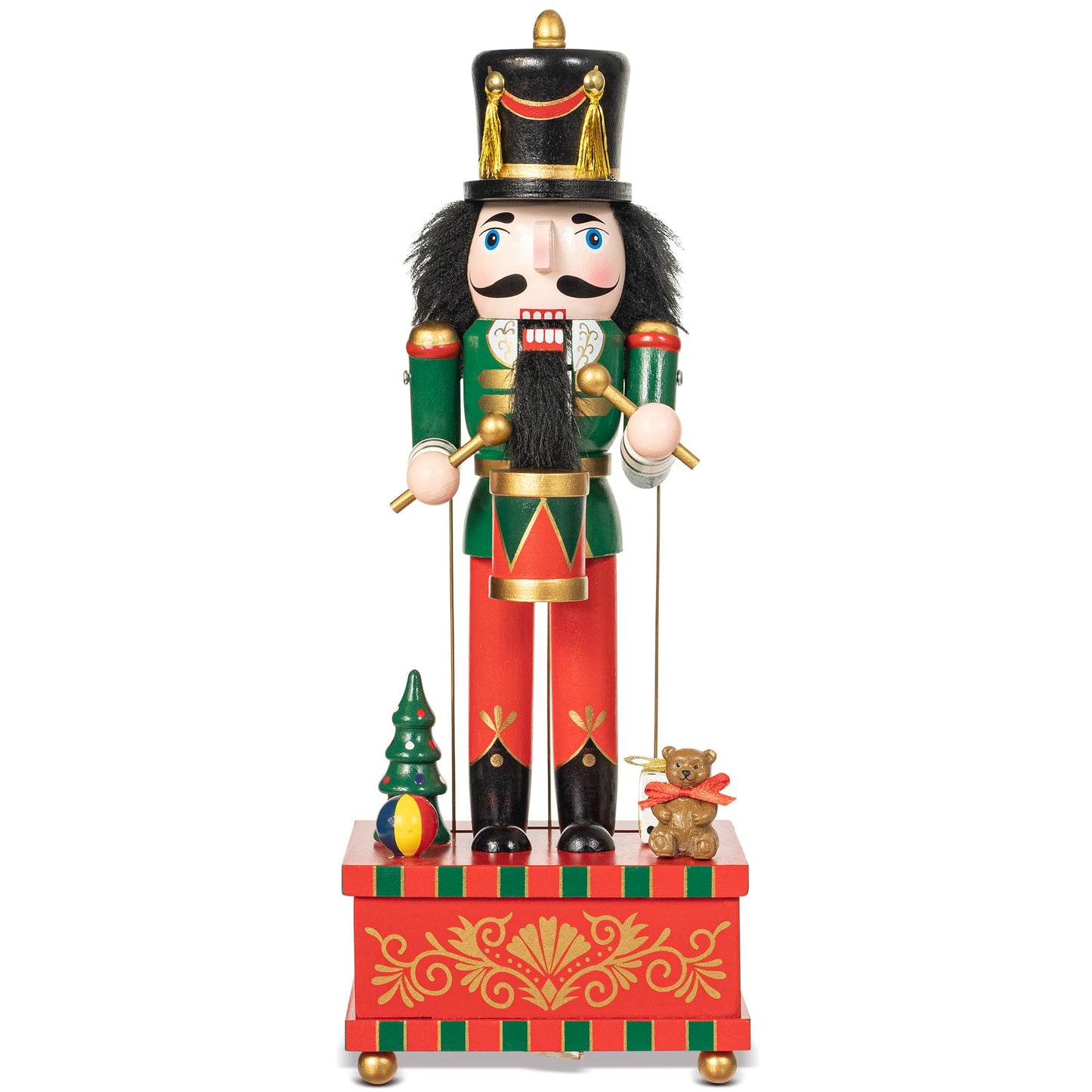 KI Store Christmas Nutcracker Green Music Box Wooden Drummer Soldier Nutcracker Figurine for Christmas Decorations Display Gift Collection