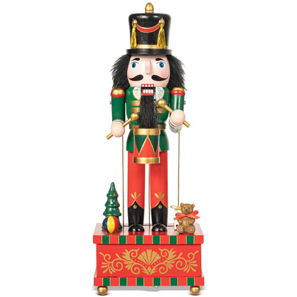 KI Store Christmas Nutcracker Green Music Box Wooden Drummer Soldier Nutcracker Figurine for Christmas Decorations Display Gift Collection