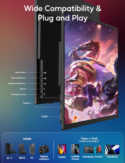 4K Portable Monitor 13.3" 3840 x 2160 UHD USB-C HDMI Laptop Monitor, 100% sRGB IPS Computer Gaming Display HDR Travel Monitor w/Speakers for Laptop Xbox PS5 Switch PC Phone