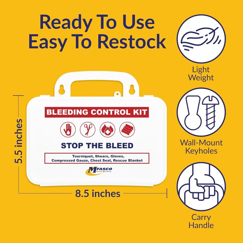 Stop The Bleed 10-Piece Bleeding Control Kit - Tourniquet, Compressed Gauze & Chest Seal | Portable & Easy-to-Open