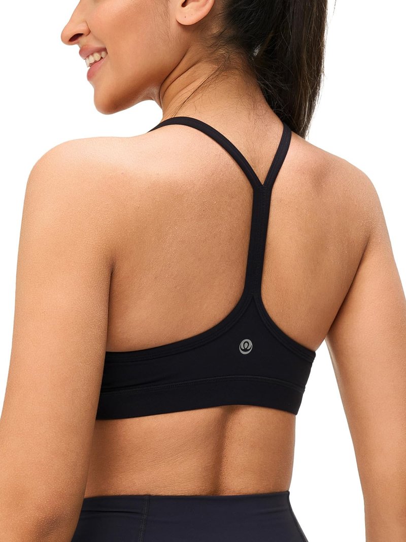 Omwilddo Womens Y Back Padded Sports Bra Strappy U Neck Butter Soft Low Impact Workout Bras Yoga Pilates Walking Black M