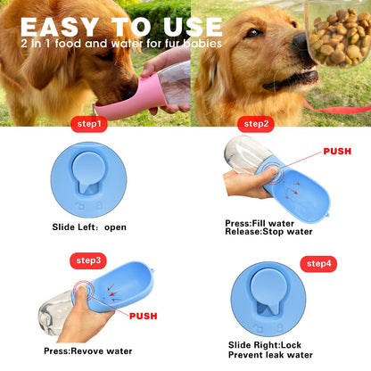 AVELORA Dog Water Bottle with Food Container, Portable Pet Dog Water Dispenser for Outdoor Walking,Hiking,Travel,Puppy Essentials,Puppy Supplies,Replaceable Waste Bags