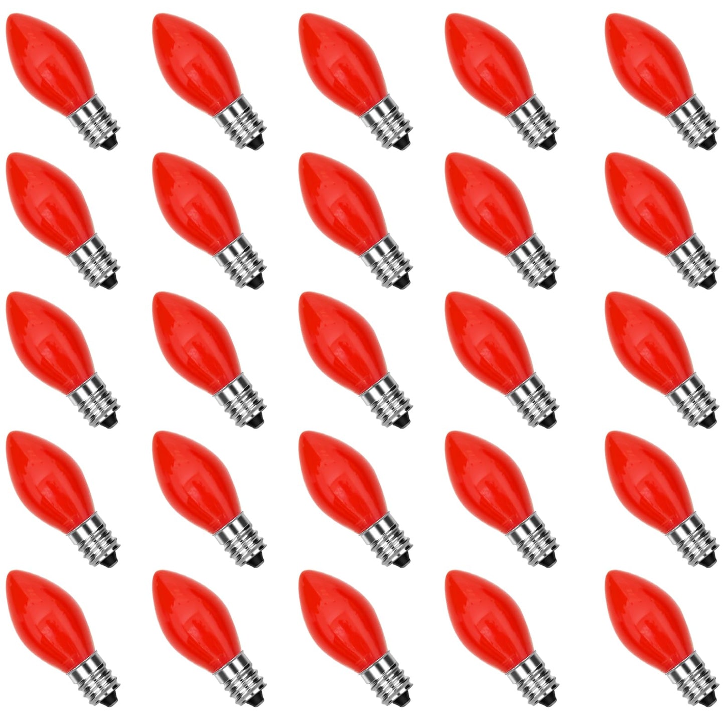 GOOTHY 25 Pack C7 Red LED Christmas Light Bulb, C7 Red Replacement Bulbs for Outdoor String Lights Window Candles Chandeliers, E12 Candelabra Base LED Bulbs, 0.6 Watt Led Night Light Bulb