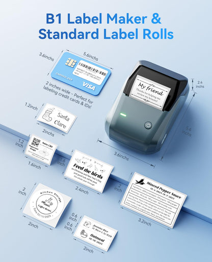 NIIMBOT B1 Label Maker Machine, 2 Inch Bluetooth Thermal Label Printer, Easy to Use Sticker Printer Compatible with iOS and Android, with 1 Roll Waterproof Labels for Retail, Office, Home (Blue)