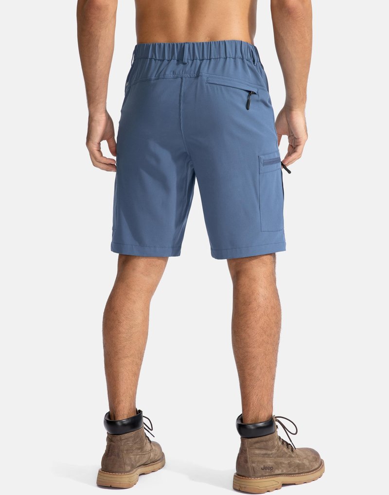 Pudolla Men's Hiking Cargo Shorts 9" Lightweight Outdoor Work Shorts for Men Travel Golf Camping Casual with 5 Zipper Pockets(Blue Large)