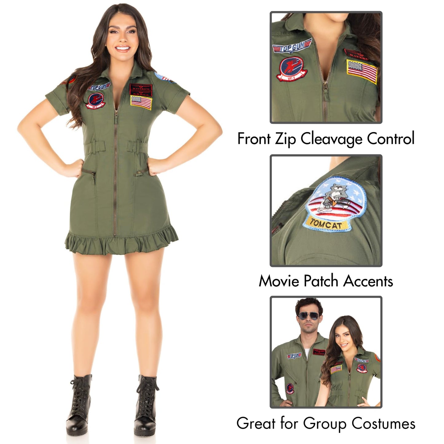 Leg Avenue Womens Licensed Top Gun Flight Dress Costume, SMALL, Green