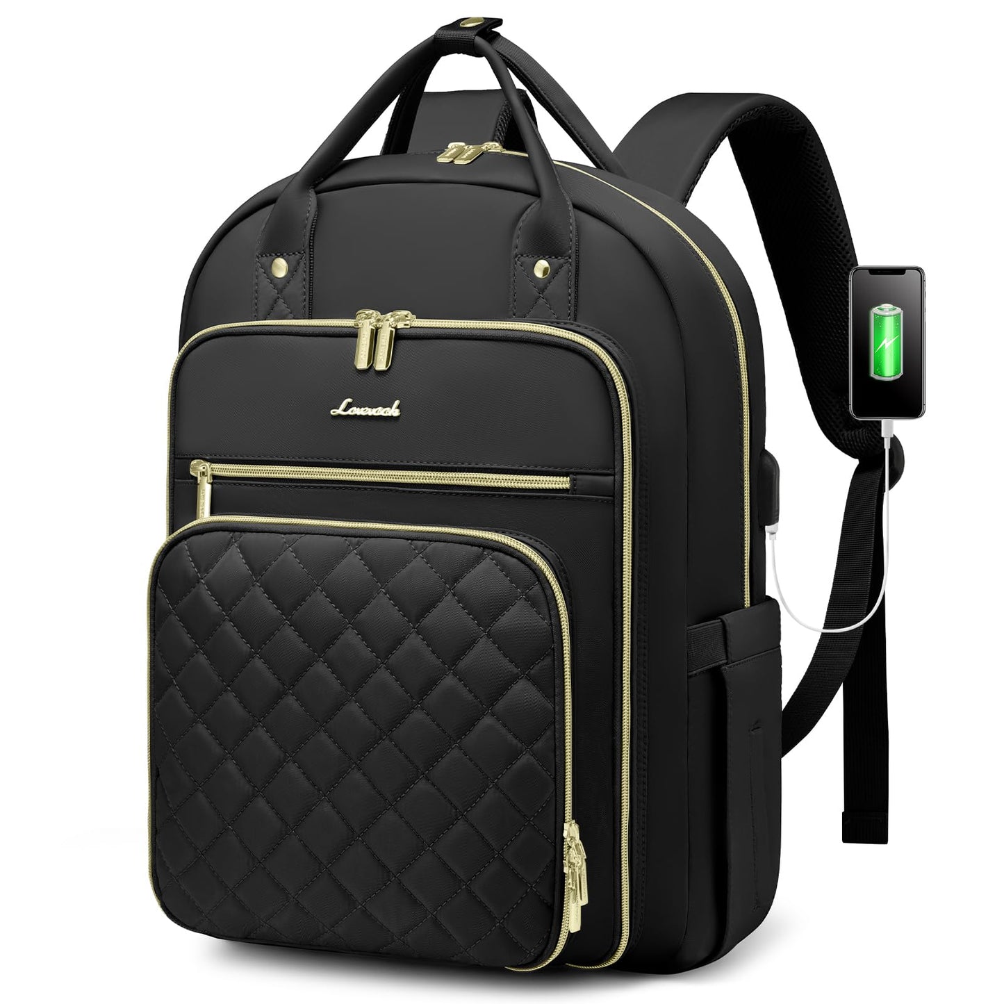 LOVEVOOK Laptop Backpack Women 15.6 Inch, Backpacks Womens, Rucksack Bag for School College Work Travel University, Ladies Lightweight Commuter Bags with USB Charging Port, Black