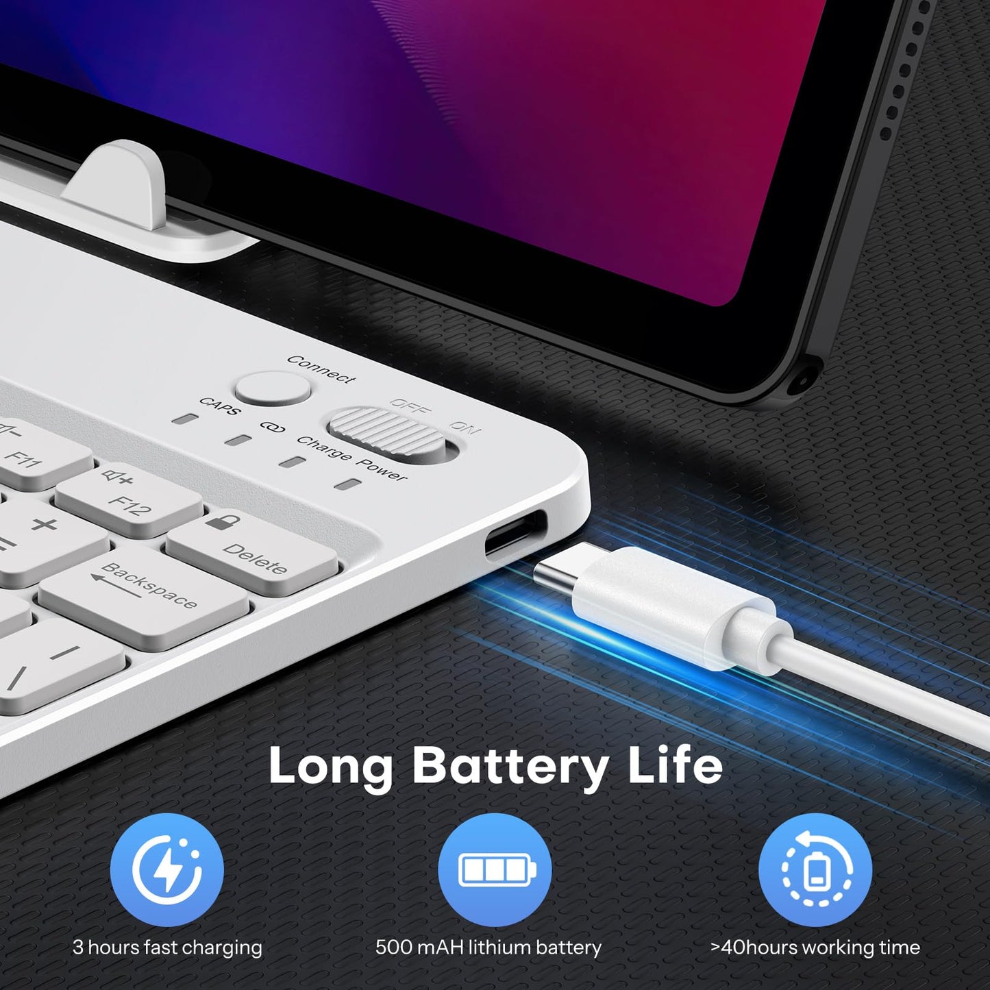 OMOTON Bluetooth Keyboard for Tablet/Android/Windows/iOS, with 7 Colors Backlight Rechargeable Wireless Mini Keyboard for Galaxy Tab A9+/A9+ Plus/S9/S9 Plus/S9 FE, Black