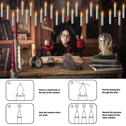 MUMCHASI 12 Packs Flameless Floating Candles with Wand, Flameless Taper Candles, Battery Operated Candles, Flickering LED Candlesticks with Remote for Fall Halloween Party Decor Birthday