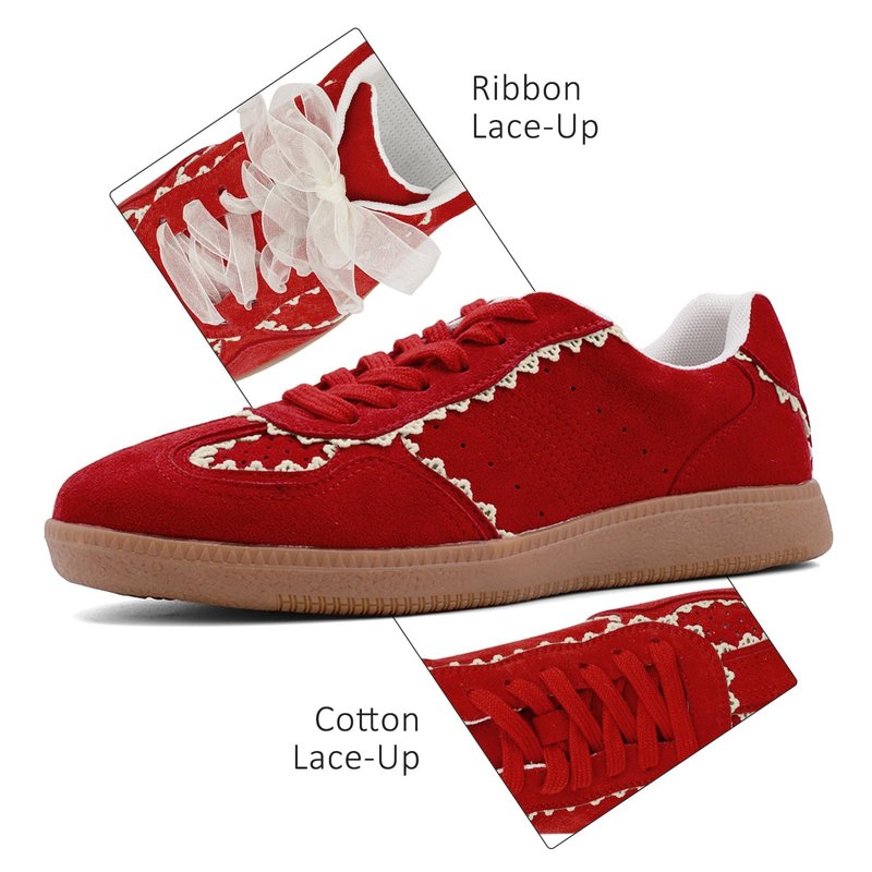 UBWDU Fashion Ballet Sneakers for Women Trendy Cute Ribbon Lace-Up Comfortable Casual Spring Shoes Red Size 9