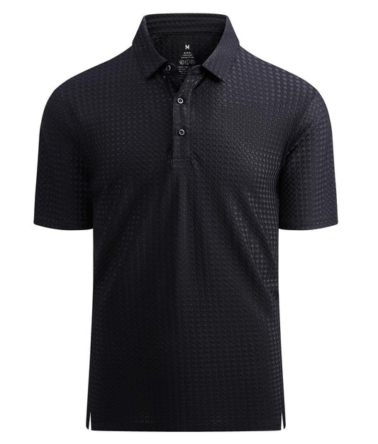 Alex Vando Mens Bubble Jacquard Polo Shirt Super Stretch Short Sleeve Polo Shirts for Men,Black,XL