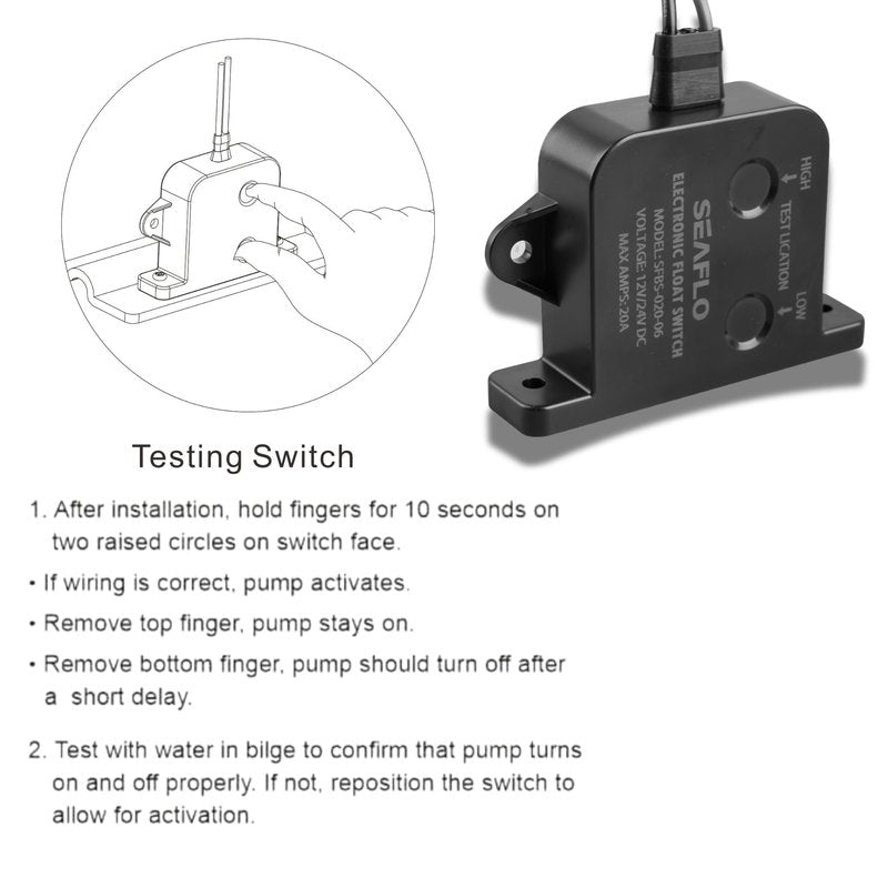 SEAFLO Electric Field Bilge Switch - 12V/24V, 20A at 12V or 10A at 24V, Automatic Water Level Sensor Switch, No Float, Solid State Bilge Pump Switch, Marine Boat, SFBS-20-06, 4-Year Warranty