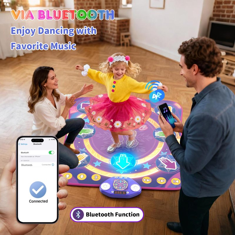 Dance Mat Toys for 3-12 Year Old Girls & Boys, Dance Mats with Light Up 8-Buttons & Wireless Bluetooth, Music Dance Toy with 5 Modes Game, Birthday Xmas Gifts for 3 4 5 6 7 8 9 10+ Year Old Girls Boys