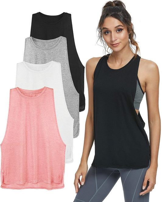Cosy Pyro Workout Tank Tops for Women Lightweight Running Tanks Basic Gym Tops Sleeveless Athletic Yoga Shirts-4 Pack Black/Light Gray/White/Pink XL
