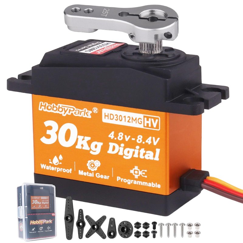 HobbyPark Waterproof 30kg RC Servo High Torque Steering Servo Motor Metal Gear All Stainless Steel Gears for Robotics DIY, RC Cars,Crawlers, Trucks, Buggy, Control Angle 180° (30kg Torque)