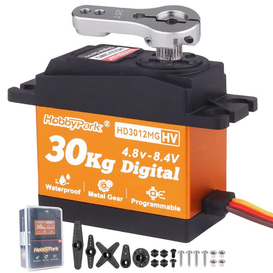 HobbyPark Waterproof 30kg RC Servo High Torque Steering Servo Motor Metal Gear All Stainless Steel Gears for Robotics DIY, RC Cars,Crawlers, Trucks, Buggy, Control Angle 180° (30kg Torque)