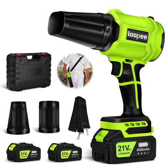 Leaf Blower Cordless,Battery Powered 800,000 RPM Electric Leaf Blower with 2 x 4.0Ah Battery and Charger Handheld Blowers for Lawn Care,Dust,Snow,Car Blowing Water with 2 Extended Nozzle