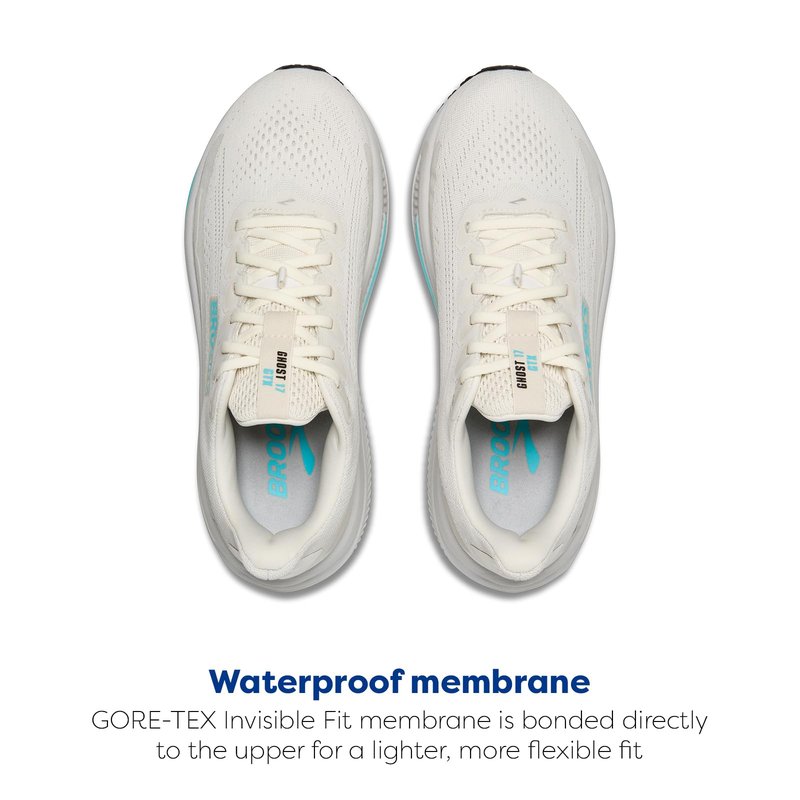 Brooks Women’s Ghost 17 GTX Waterproof Supportive Running & Walking Shoe - Coconut/Oyster/Blue - 7 Medium